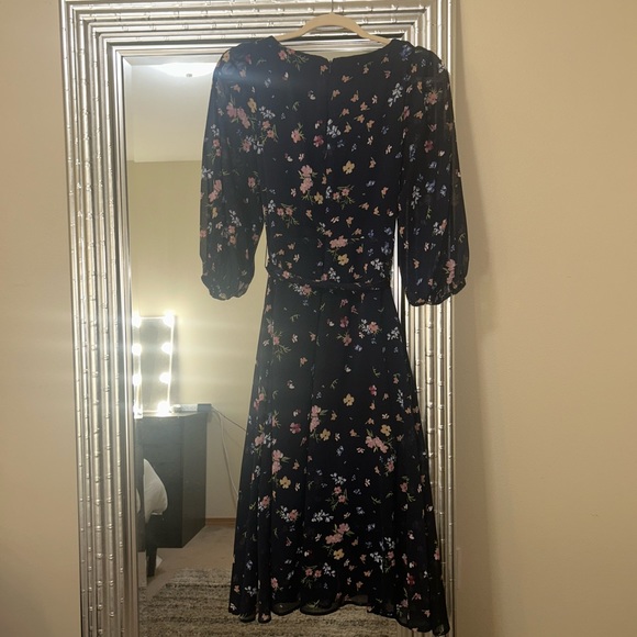 DKNY Navy Floral Cocktail Dress Size 10 - Picture 2 of 3